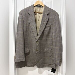 Vintage Silk Wool Houndstooth Blazer with Tan Lining 44 Long England Canada Men
